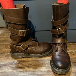 Dr. Martens LAUREN Women’s Sz 8 Leather Brown Boots Calf Strap Biker Western